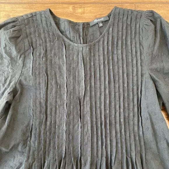 Madewell Embroidered Pintuck Mini Dress 100% Cotton Black Women's Small Prairie - Picture 4 of 8